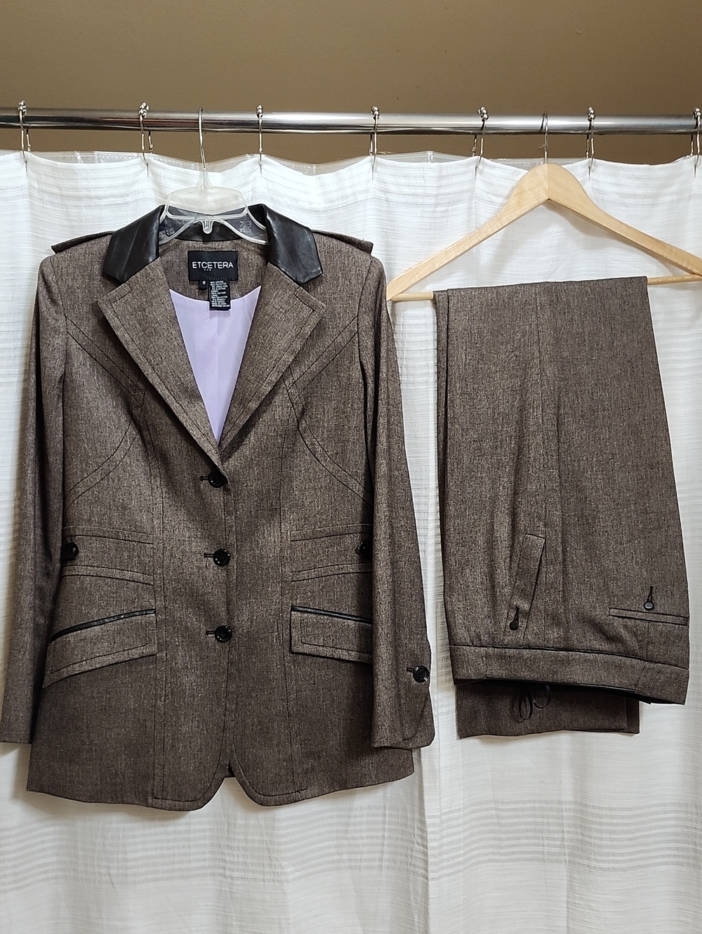 Etcetera Leather-trimmed Women's Pantsuit Size 8 Jacket Size 10 Pants